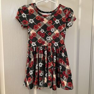 Dot Dot Smile Floral Plaid Cap Twirl Dress Red Green Christmas Holiday 12-24 Mos